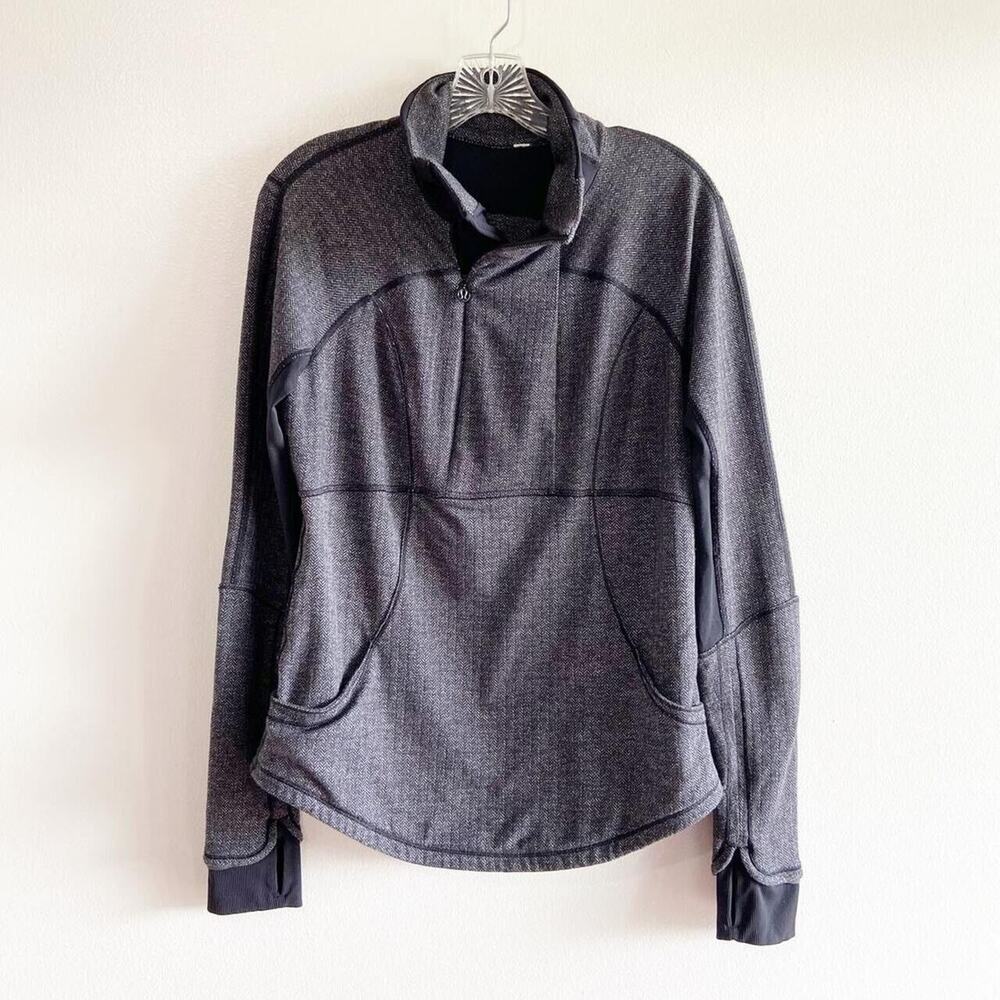 Lululemon Base Runner 1/2 Zip Heathered Herringbone Heathered Black Black 10
